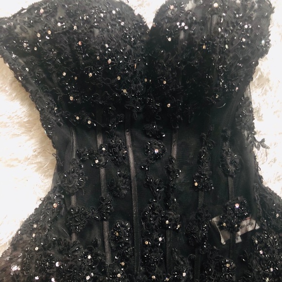 Tony Bowls - Black Sequenced Strapless Gown - Picture 3 of 8